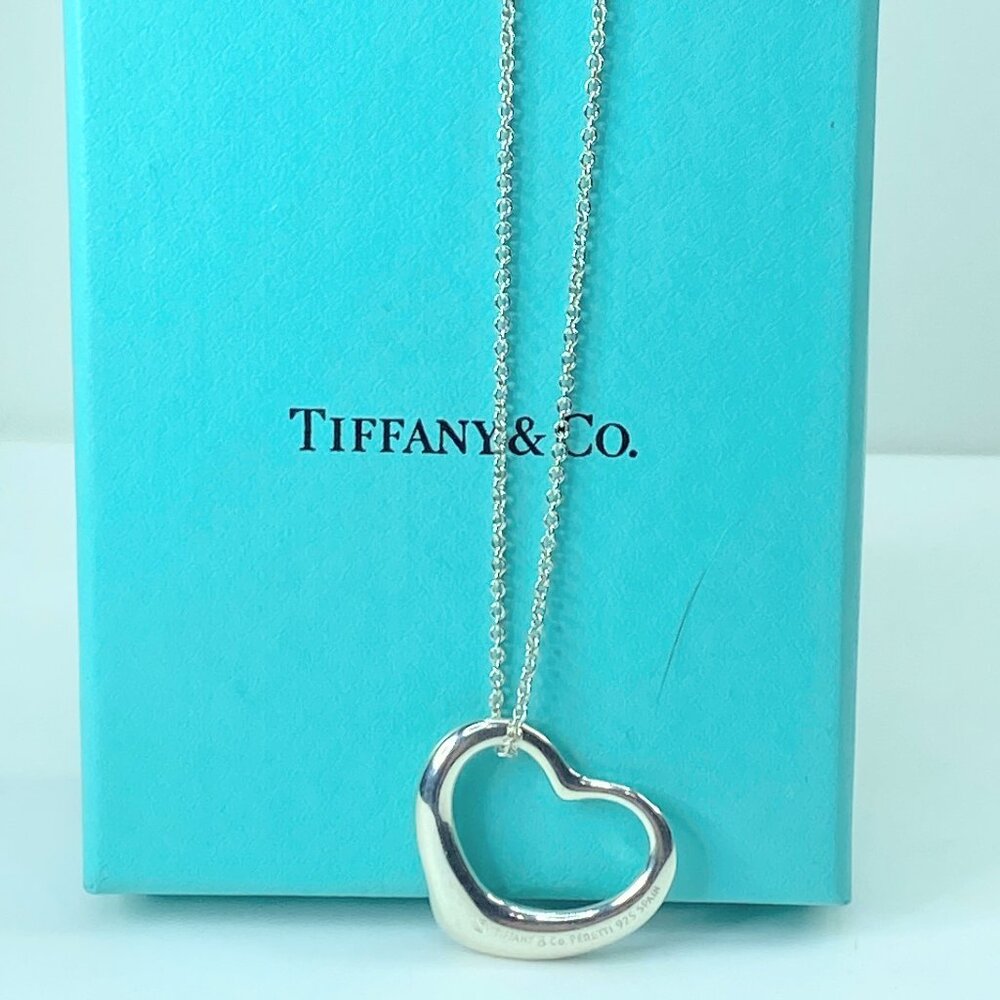 Tiffany & Co 925 Silver Elsa Peretti Open Heart 22mm pendant Necklace JR541